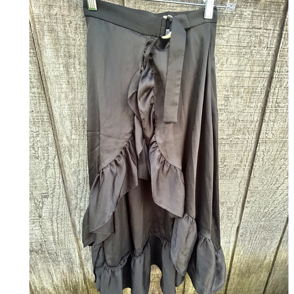 Sandro llona Ruffled Hem Midi Skort Satin High Slit Asymmetrical Wrap Y2K Paris